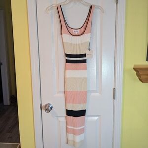 superdown NWT Pink and Black Striped Midi